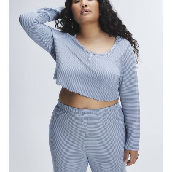 Savage X Fenty Gray Blue Midnight Cruise Waffle Knit Cropped PJ Set NWT Large - Picture 1 of 7